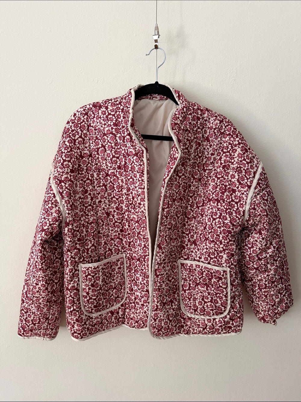 Quilted Floral Jacket in Burgundy and Cream